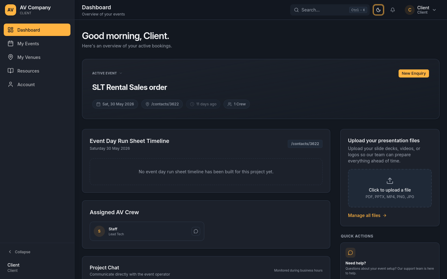 EventDesk client portal