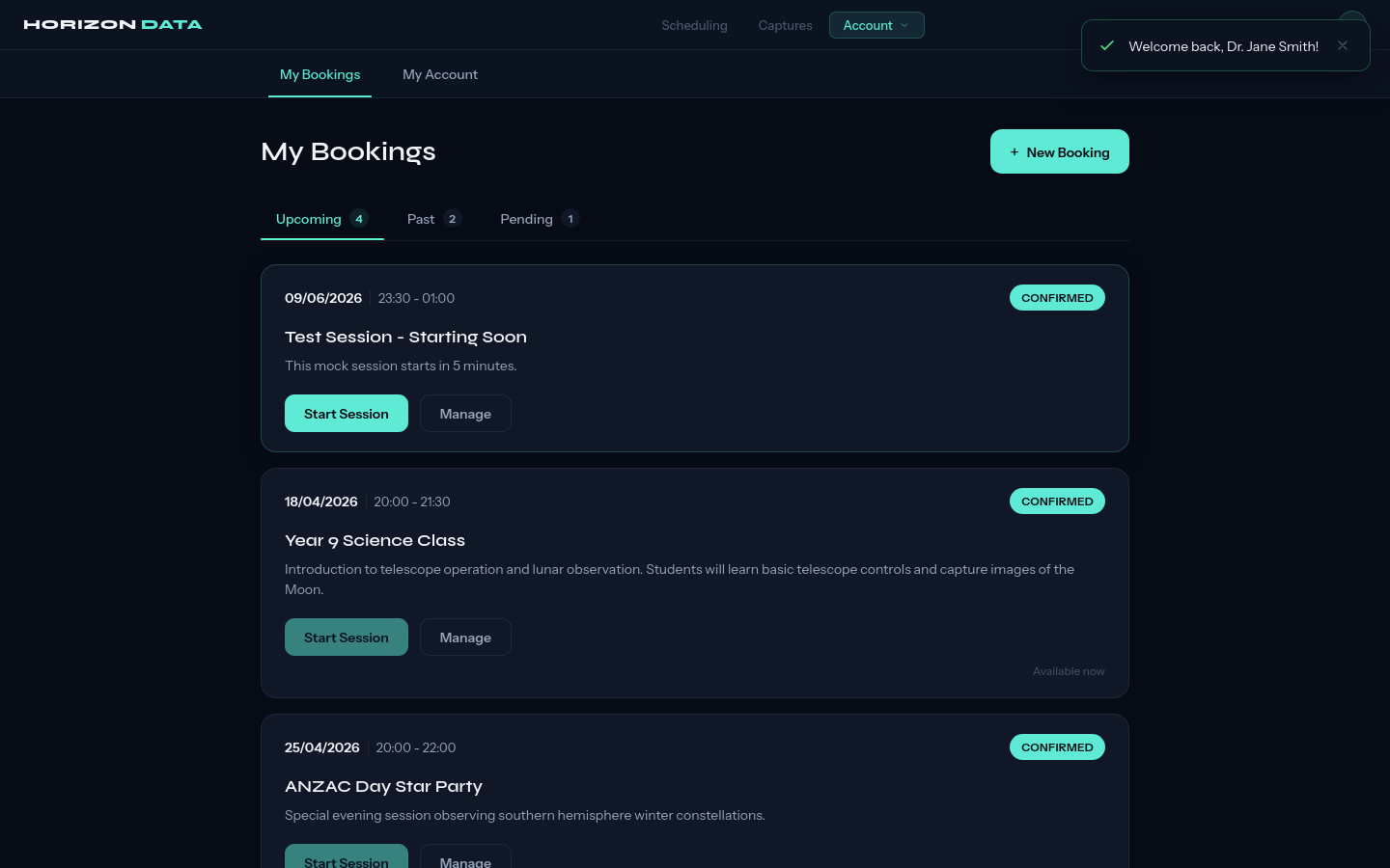 Horizon Data teacher bookings